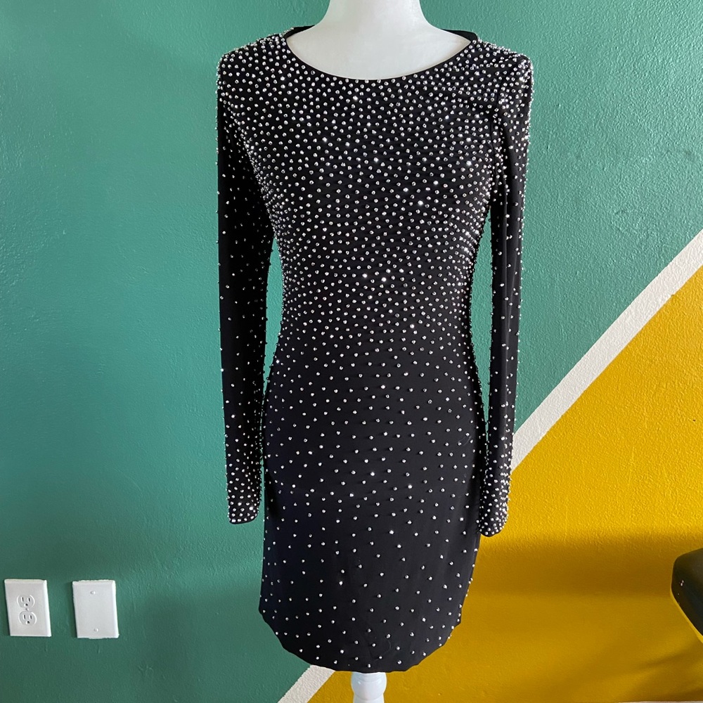 Xscape black rhinestone dress
